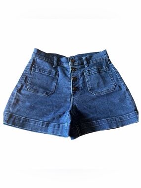 J. Crew Dark Blue High-Rise patch pocket Button-Front Jean Shorts